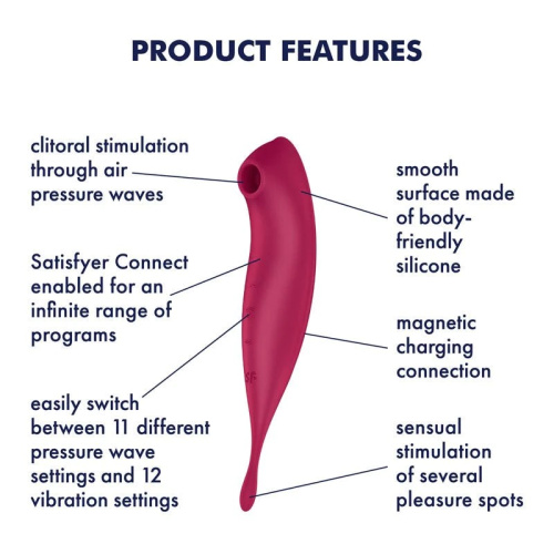 Satisfyer Twirling Pro+ - Точечный вибратор с вакуумной стимуляцией, 22.2х4 см (красный)