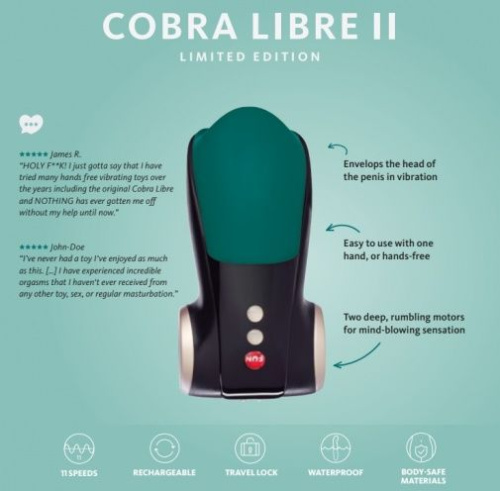Fun Factory Cobra libre 2 - Мастурбатор автоматический, 14.7х4.3 см (чёрный с зелёным)