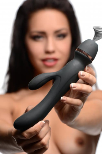 Shegasm Supreme 3 in 1 Silicone Suction Rabbit Vibe - Вибратор-кролик с вакуумной стимуляцией, 22.2х3.8 см (чёрный)