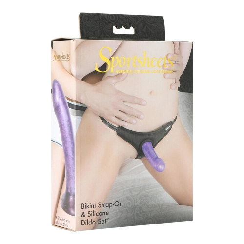 Sportsheets Bikini Strap-On - Трусики-стринги со страпоном 15,5х3,5 см