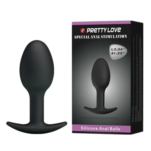 Pretty Love Silicone Anal Plug Black - Анальная пробка со смещенным центром тяжести, 8.4х3.2 см (черный)