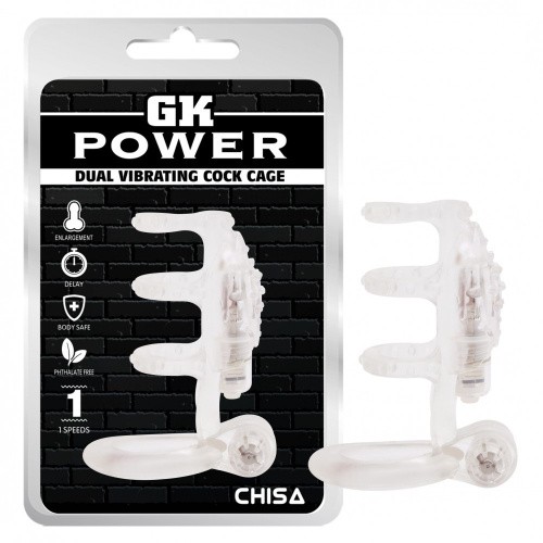 Chisa GK Power Dual Vibrating Cock Cage - насадка с вибрацией, 8х3 см (прозрачный)