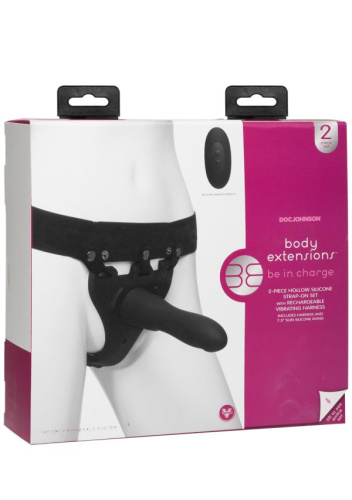 Doc Johnson Body Extensions - Be In Charge - Страпон унисекс с вибрацией, 19х4.5 см (чёрный)