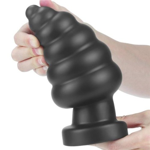 LoveToy King Sized Vibrating Anal Cracker 7 – велика ребриста анальна пробка з вібрацією, 18х8.3 см (чорний) - купити в Києві, Україні