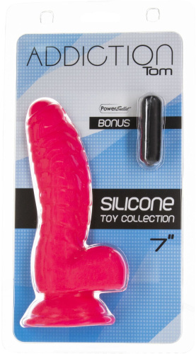 Addiction Tom 7" Dildo With Balls - Ребристый силиконовый фаллоимитатор с присоской, 17.8х4.4 см (розовый)