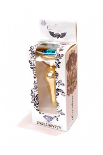 Boss Jewellery Gold Butt Plug Light Blue - Анальна пробка з кристалом, 9,5х3 см (голубой)