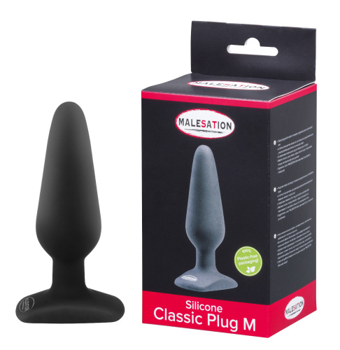 StRubber Malesation Silicone Classic Plug - Анальная силиконовая пробка, размер М, 13.5х4 см (чёрный)