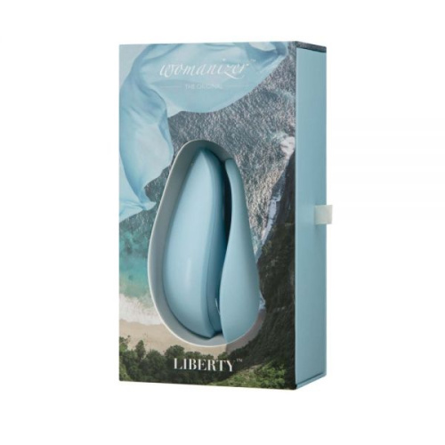 Womanizer Liberty Рowder Вlue + Лубрикант 50 мл - Бесконтактный стимулятор клитора, 10.4х5.5 см (голубой)