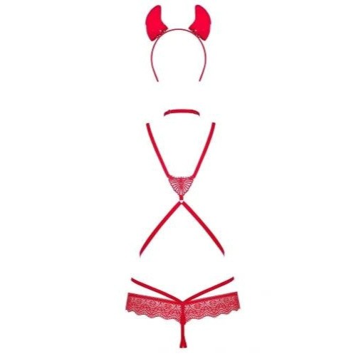 Obsessive Evilia teddy red L/XL - Женский костюм дьявола