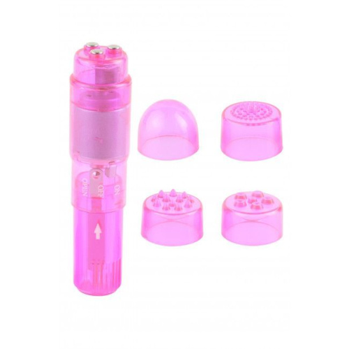 Pipedream Waterproof Mini Mite - Вибратор с разными насадками, 9.5х2.4 см (розовый)