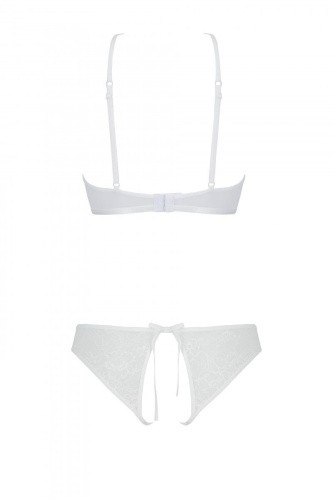 Passion Ursula Set - Сексуальный комплект: бра, трусики с ажурным декором и открытым шагом, S/M (белый)