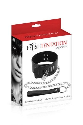 Fetish Tentation Padlock and Leash - Ошейник с замком и с поводком