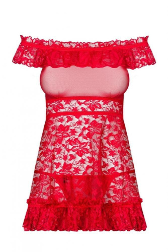 Эротический комплект Obsessive Flores chemise  (Красный, S/M)