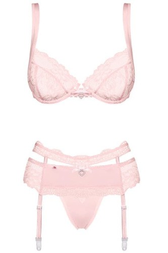 Obsessive Heartina set  - Комплект секси белья: бюст, трусики и пояс для чулок, L/XL (розовый)