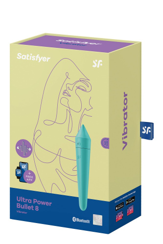 Satisfyer Ultra Power Bullet 8 Turquoise вибропуля, вибратор для клитора, 13.6х2.6 см (голубой)