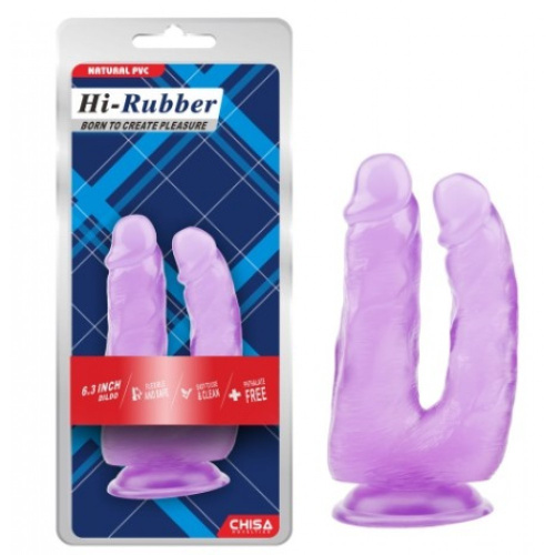 Hi-Rubber Dildo 7.9 " двойной фаллоимитатор на присоске, 23х4.6 см (фиолетовый)
