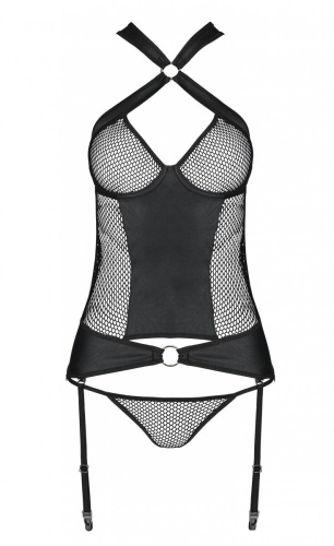 Passion Amanda Corset - Сетчатый комплект корсет с халтером, черный (S/M)