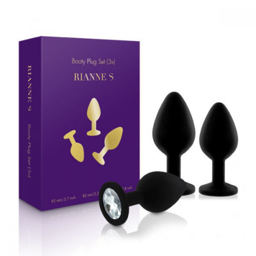 Rianne S: Booty Plug Set набір анальних пробок з кристалом, діаметр 2,7см, 3,5см, 4,1см (чорний) - купити в Києві, Україні
