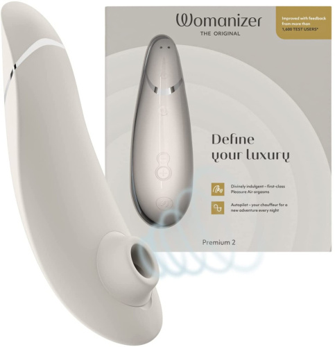 Womanizer Premium 2 + Лубрикант 50 мл – Инновационный клиторальный вакуумный стимулятор, 15.5х3.5 см (серый)