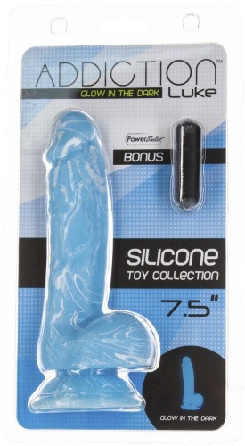 Addiction - Luke - 7.5" - Blue - cветящийся в темноте фаллоимитатор,19х3.8 см (голубой)