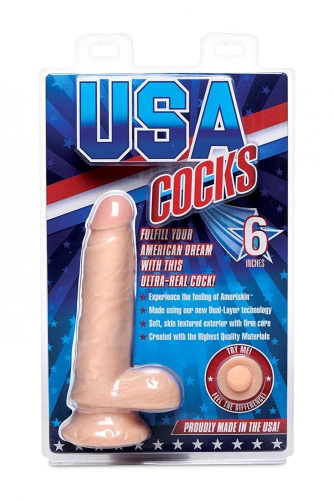 USA Cocks 6 Inch Ultra Real Dual Layer Suction Cup Dildo - фаллоимитатор 13х4,5 см, (телесный)