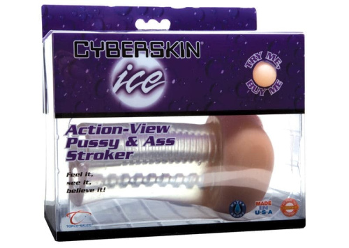 Topco Sales CyberSkin Ice Action-View Pussy and Ass Stroker - Мастурбатор вагина и анус, 16 см (прозрачный)