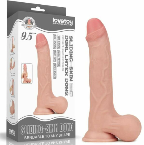 8.5'' Sliding Skin Dual Layer Dong - Whole Testicle - Фаллоимитатор, 22 см (телесный)