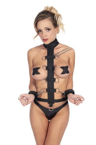 Fetish Tentation Harness Straps for Neck - Регулируемый ремень для шеи и запястий с маской на глаза