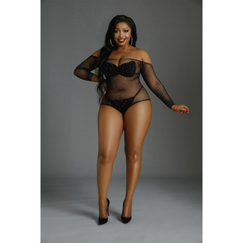 Moonlight Plus Model 09 Black - ажурное боди со стразами, XL/XXXL (чёрный)