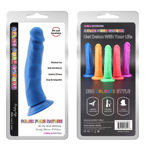 Steven.R Blue Dildo яркий изогнутый силиконовый фаллоимитатор на присоске, 22.5х4.2 (синий)