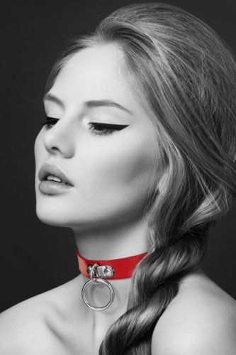 Bijoux Pour Toi Fetish Red - чокер с кольцом для поводка (красный)