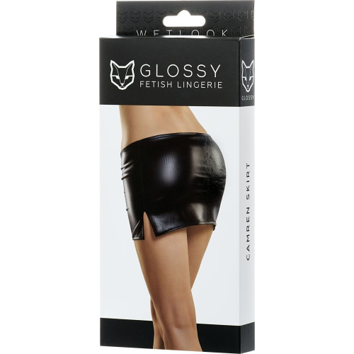 Toyfa Glossy Wetlook - Мини-юбка с имитацией кожи, M (чёрный)