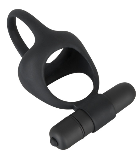 Black Velvets Cock & Ball Ring - двойное виброкольцо, 7х3.6 см (черный)