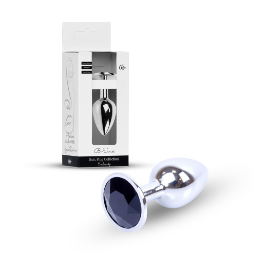 B-Series Jewellery Silver Plug Black - Анальная пробка с кристаллом, 7х2.7 см (чёрный)