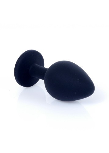 Boss Silikon Plug Jewellery Black Medium - Анальная пробка с кристаллом, 8х3.5 см (черный с розовым)
