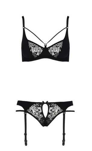 Passion Pauline Set - Комплект белья: стрэпы: лиф, стринги и пояс для чулок, L/XL (чёрный)