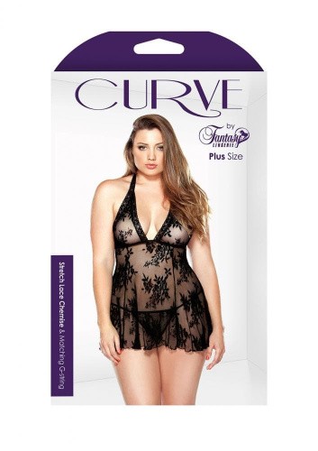 Кружевной пеньюар с открытой спиной и стринги Fantasy Lingerie, Xl/ХХl (голубой)