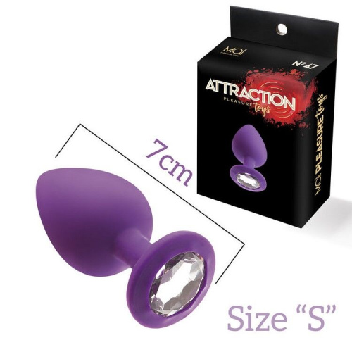 MAI Attraction Toys №47 анальная пробка с кристаллом, 7х2,5 см (фиолетовый)