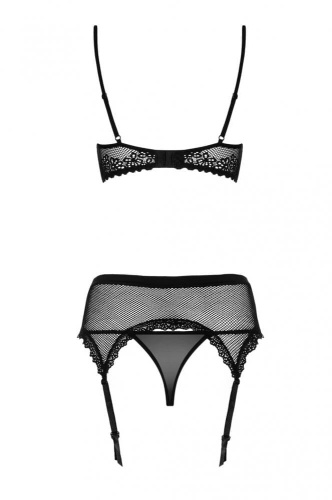 Obsessive Lustella set - эротический комплект с открытой грудью, S/M (чёрный)