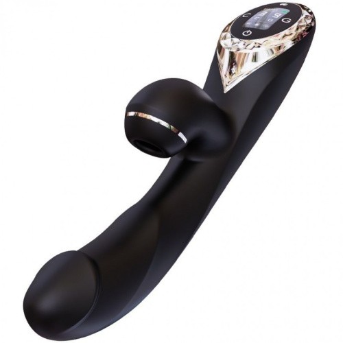 KisToy A-King Pro - Вакуумный вибратор-кролик с подогревом с LED-экраном, 11.5х3.5 см (чёрный)