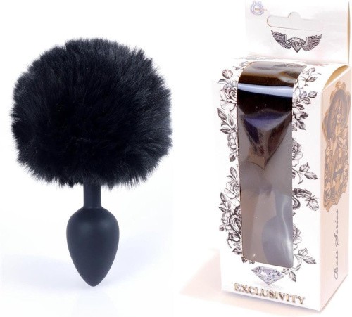 Boss Jewellery Silicon PLUG  Bunny Tail  Black - Анальная пробка с хвостом, 6,5х2,7 см (черный)