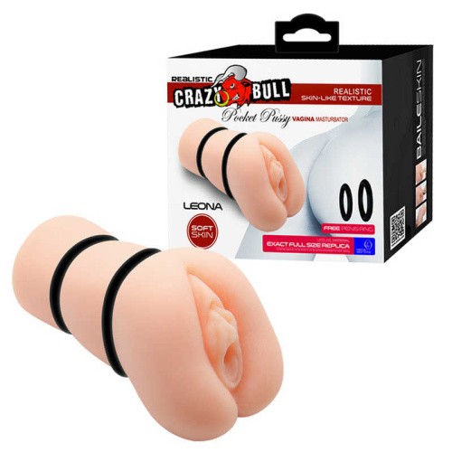 Crazy Bull Leona Pocket Pussy - Мастурбатор з ерекційними кільцями, 15.7х7.1 см - купити в Києві, Україні