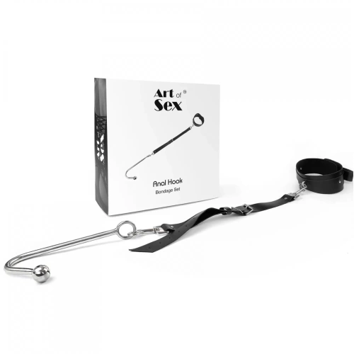Art of Sex - Anal hook - Анальный крюк 2 с ошейником из натуральной кожи, Черный