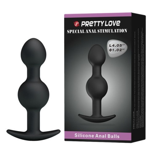 Pretty Love silicone Anal balls Black - Анальна пробка зі зміщеннями центрів ваги, 10,4х2.2-2.6 см (чорний) - купити в Києві, Україні