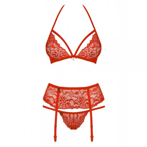 Obsessive 838-SEG-3 set - кружевной комплект с поясом для чулок, S/M (красный)