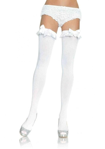 Leg Avenue Opaque Thigh Highs - плотные чулки с бантиками (белый)
