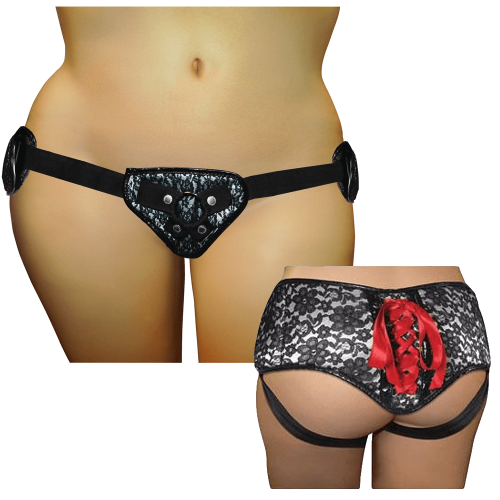 Sportsheets - SizePlus Grey&Black Lace Corsette - Трусы для страпона