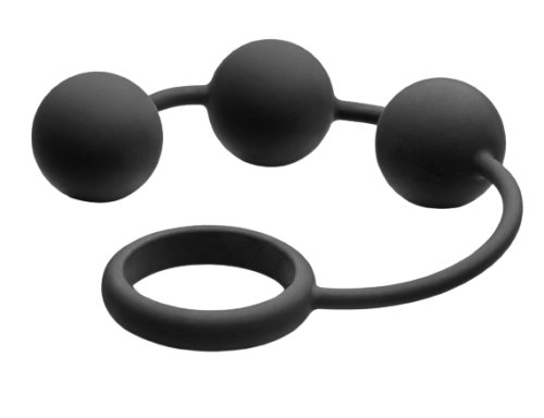 Tom of Finland Silicone Cock Ring with 3 Weighted Balls - силиконовые анальные шарики, 15.2х3.8 см