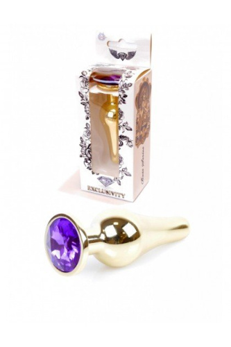 Boss Jewellery Gold Butt Plug Purple - Анальна пробка з кристалом, 9,5х3 см (фиолетовый)