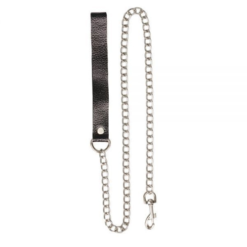sLash Leather Leash - БДСМ поводок цепочка с петлей, 93 см (чёрный)